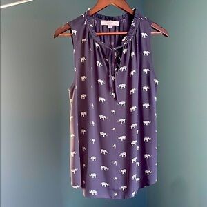 LOFT-charcoal  black Sleeveless Top with White Elephant Pattern